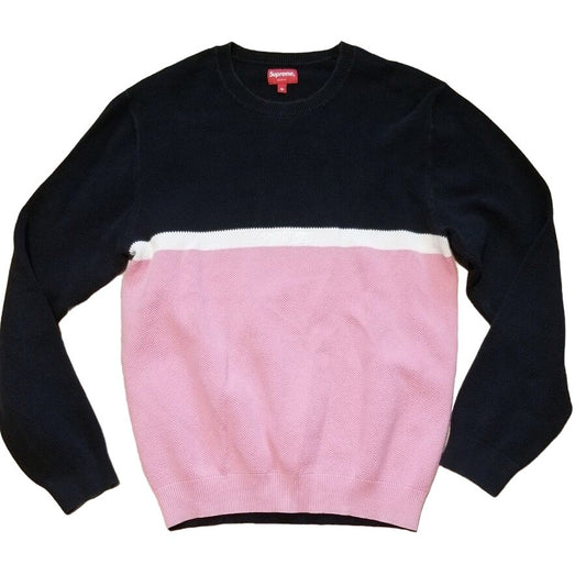 Supreme Pink Black Split Pique' Crew Neck Sweater Medium- Gently Used