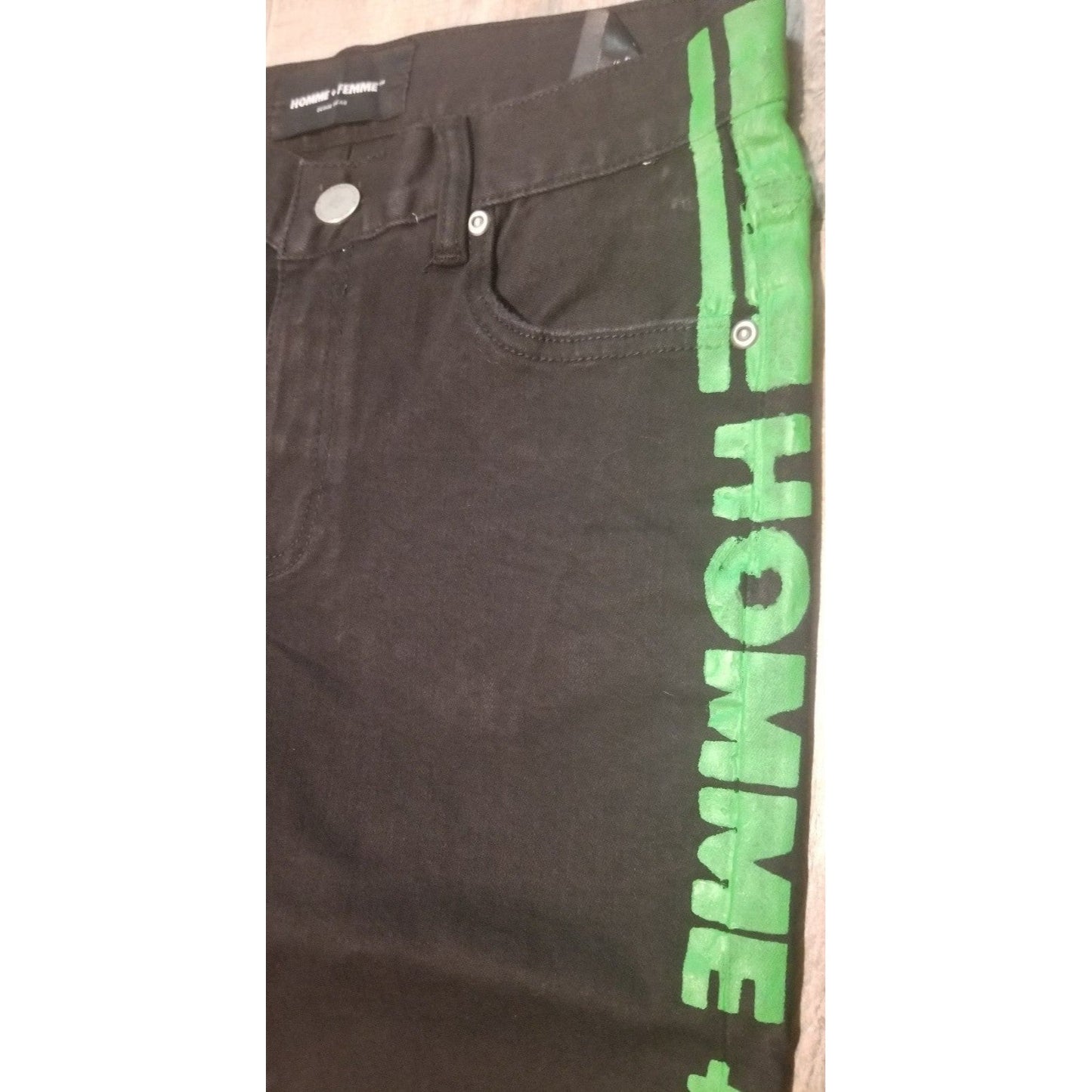 Homme Femme Black Jean's Green Side Stripe UNISEX-Size 28