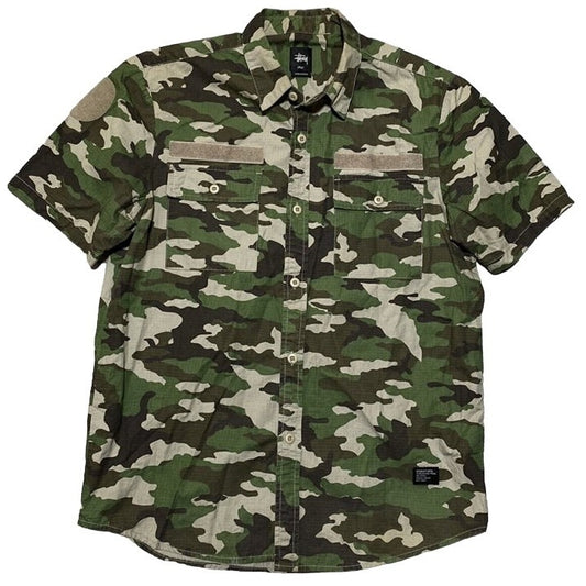 Stussy MFG Shirt Camo Military Mens Large Short Sleeve Tactical Ripstop Skate